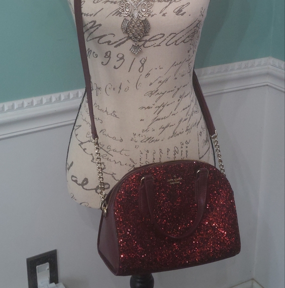 Kate Spade mini Reily Laurel Way glitter deep plum with matching card holder - Picture 3 of 12